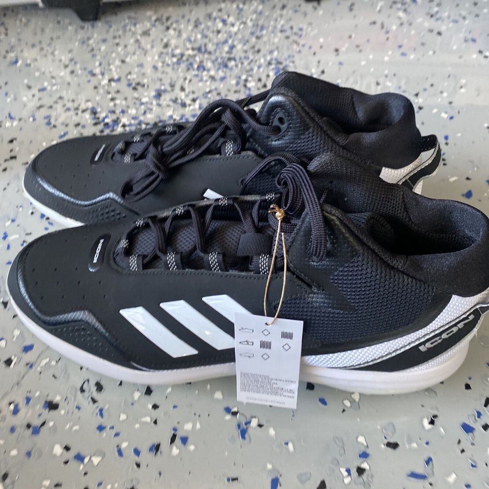 Mens Adidas Icon 7 Mid Baseball Cleats / Black White Silver / S23886 / Size 12.5